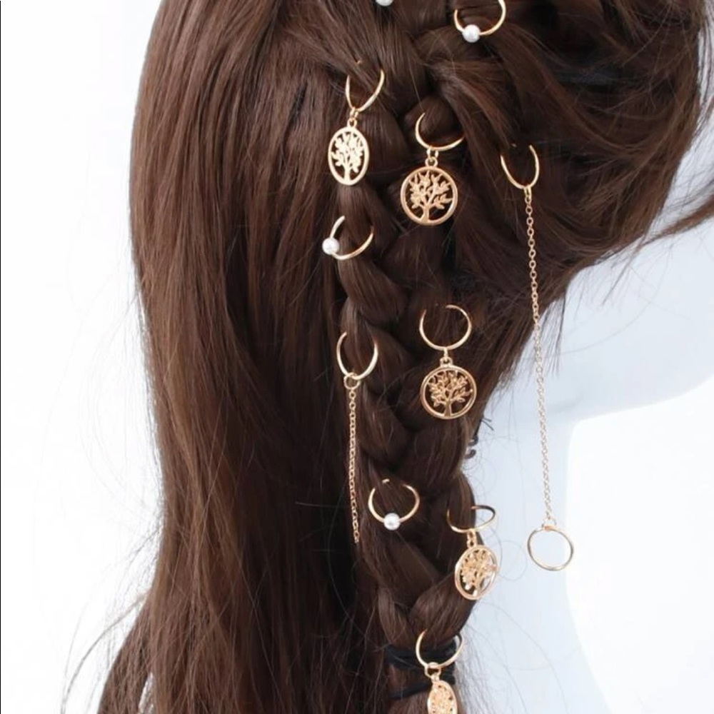 12pcs faux pearl decor tree hair rings